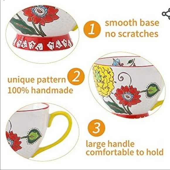 Super Yes Coffee-Mug, Handmade Hand-painted Floral Ceramic-Mug, 12 OZ Cup - Picture 5 of 7